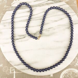 Vintage MCM Trifari Necklace Blue‎ Acrylic Beaded Long Retro Signed Midcentury